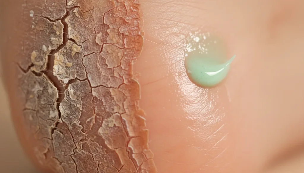 dry, cracked heel skin transforming into smooth, moisturized skin