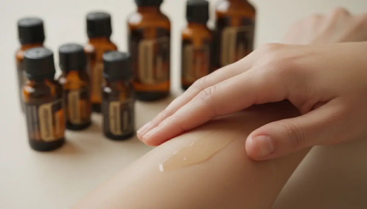 massaging diluted essential oil into skin