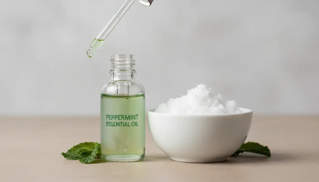 peppermint essential oil and coconut oil (carrier oil)