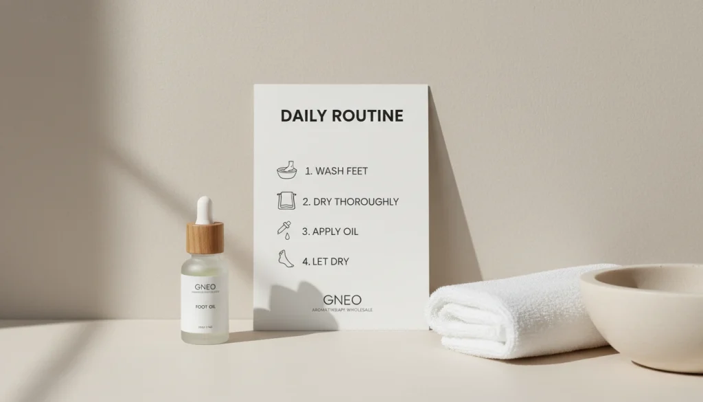 Daily Routine checklist Wash Feet, Dry Thoroughly, Apply Oil, Let Dry