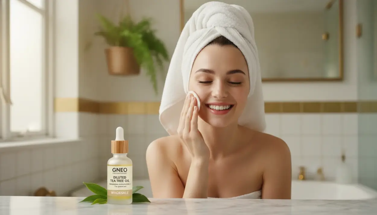 diluted tea tree oil mixture to her face with a cotton pad