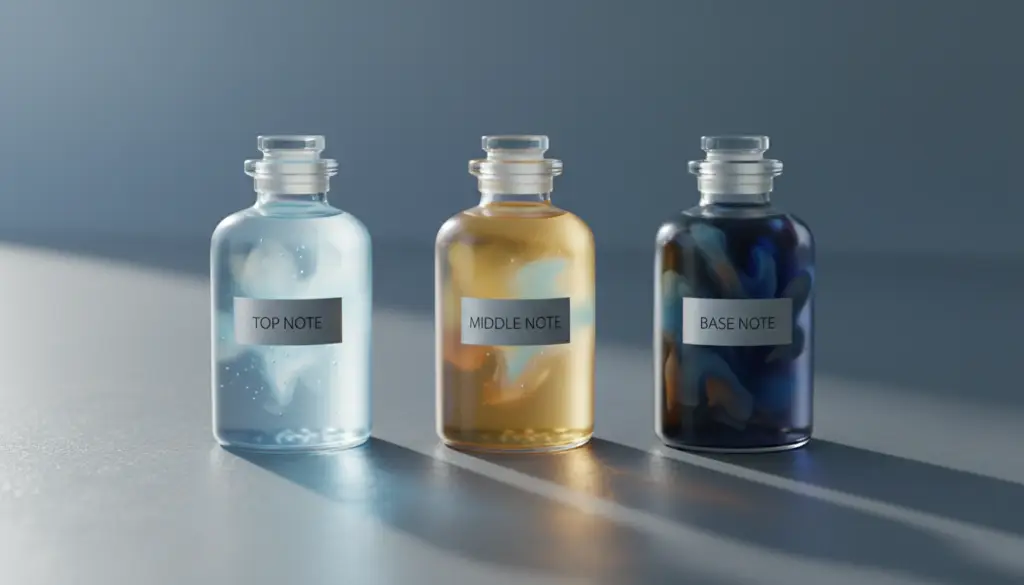 scent note (top, middle, base)