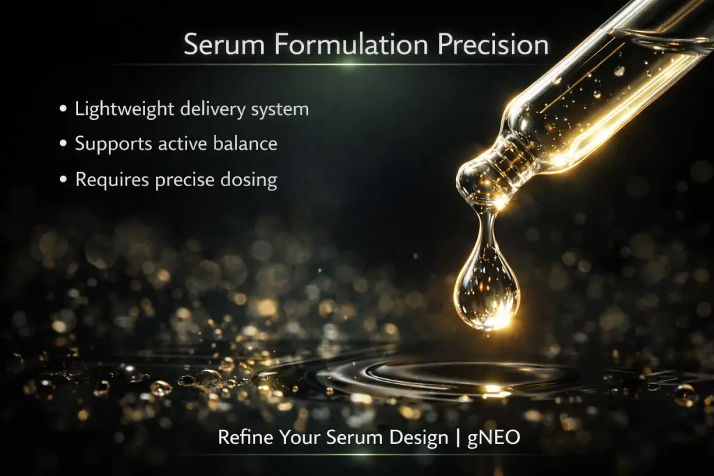 Glowing serum drop on dark backdrop