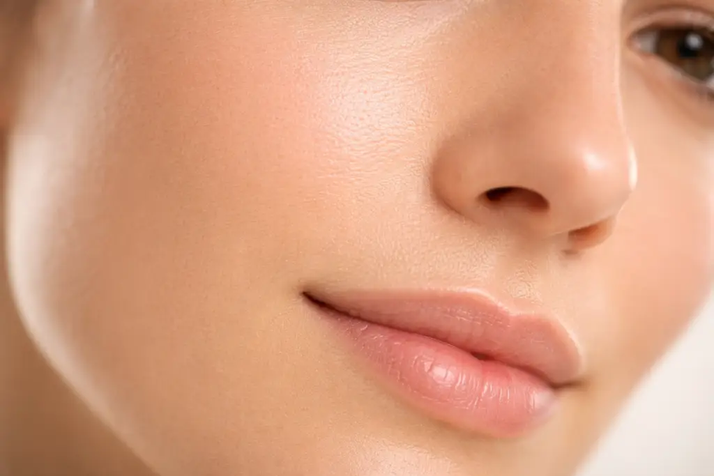 macro close-up of facial skin with smooth pores and balanced tone