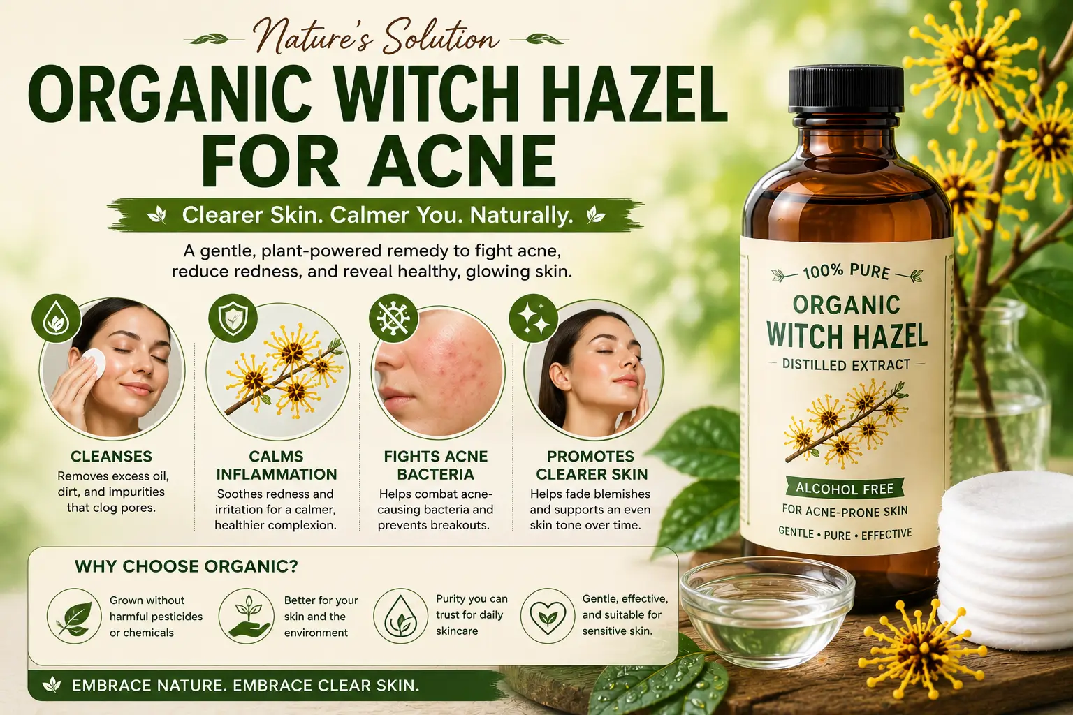 Organic Witch Hazel Acne Skincare Infographic